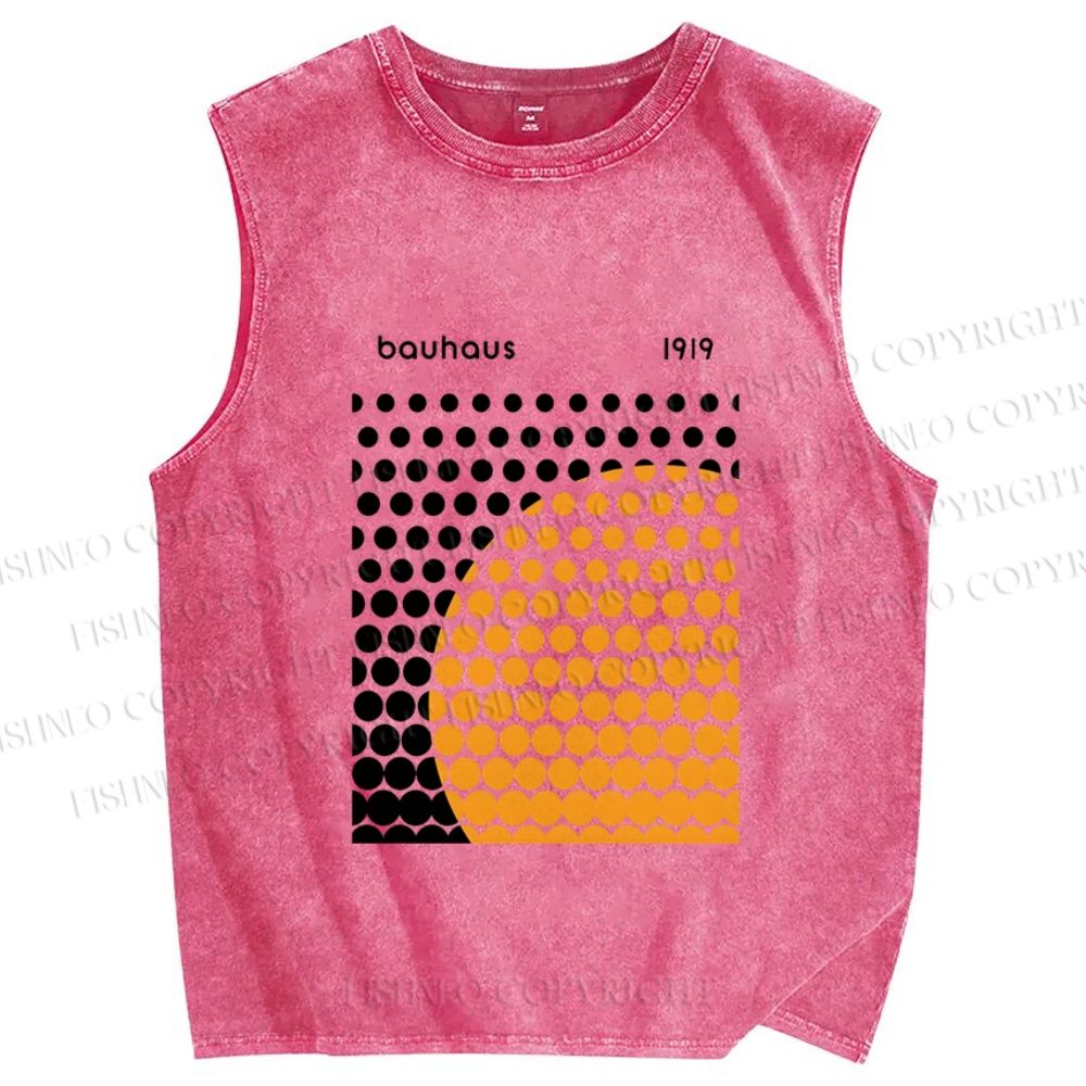 Unisex  Bauhaus Geometric Circles Printed Washed Tank Top