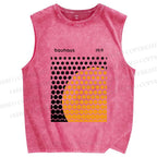 Unisex  Bauhaus Geometric Circles Printed Washed Tank Top