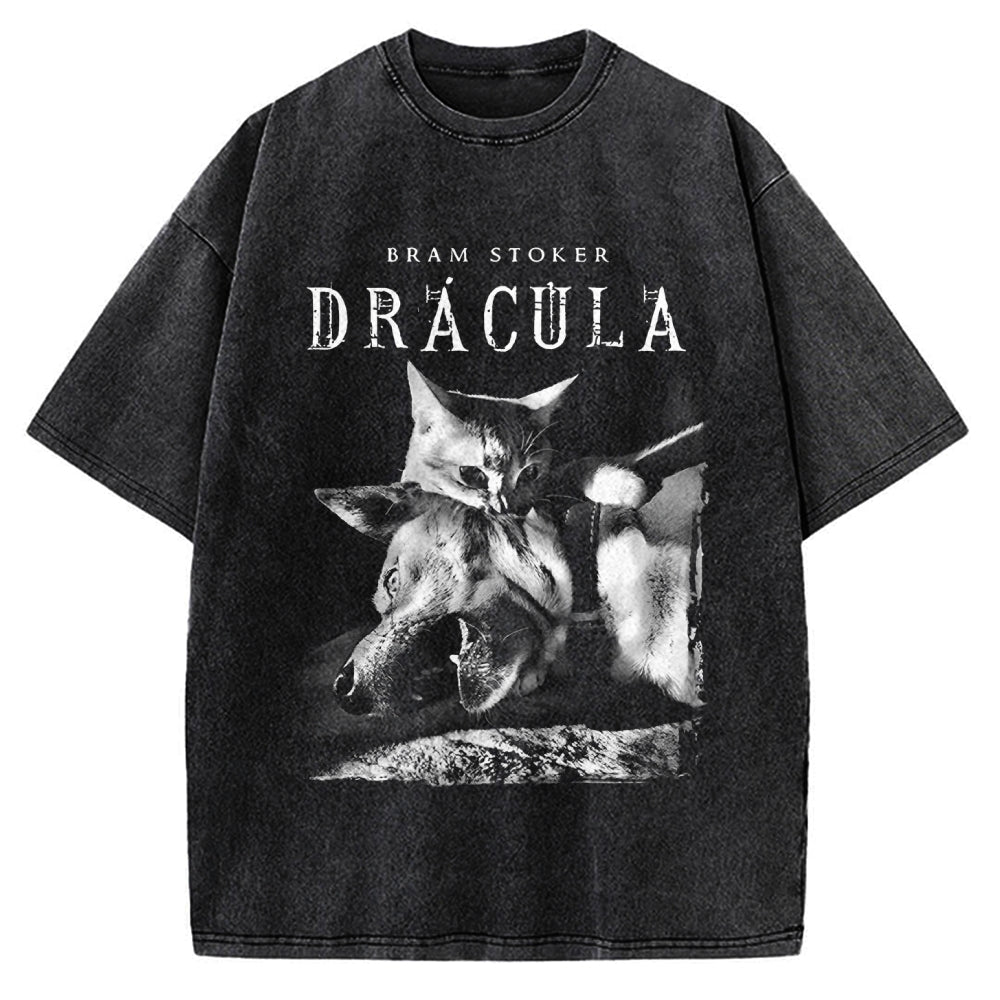 Unisex Cat Dracula Vampire Kitten Vintage Washed T-shirt