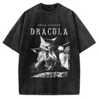 Unisex Cat Dracula Vampire Kitten Vintage Washed T-shirt