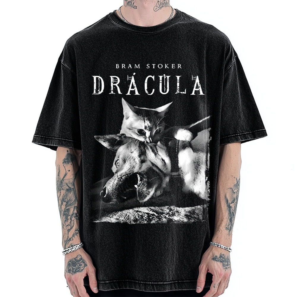 Unisex Cat Dracula Vampire Kitten Vintage Washed T-shirt
