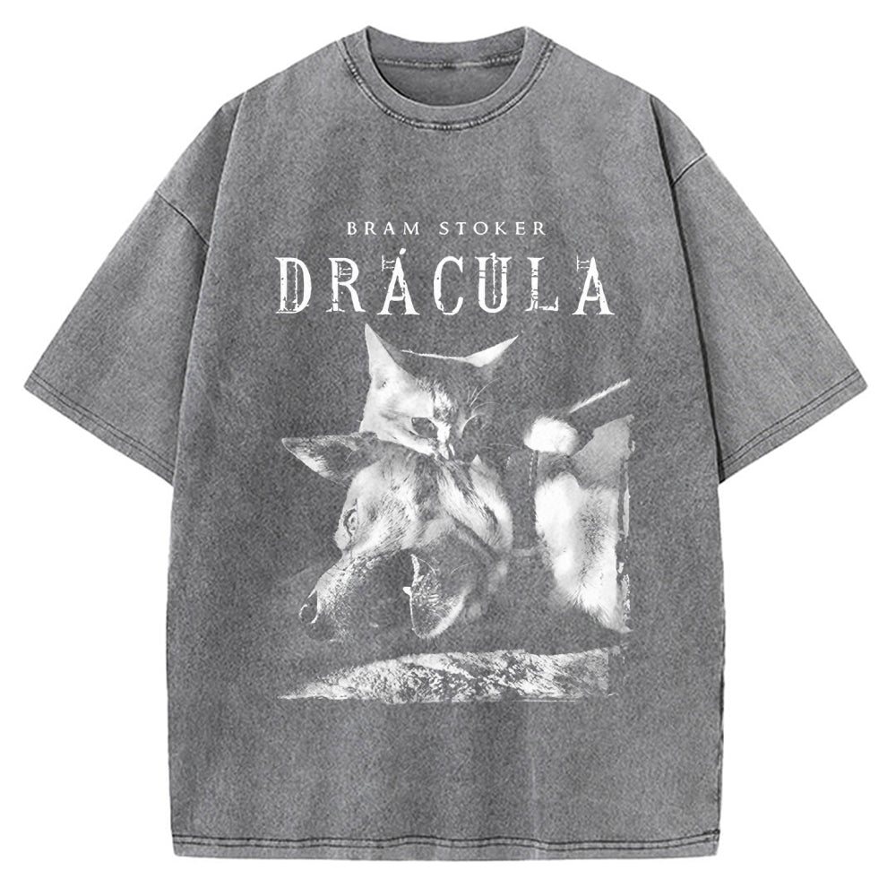 Unisex Cat Dracula Vampire Kitten Vintage Washed T-shirt