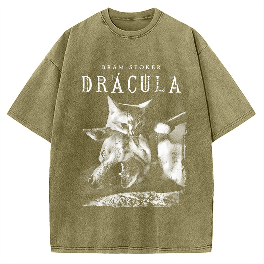Unisex Cat Dracula Vampire Kitten Vintage Washed T-shirt