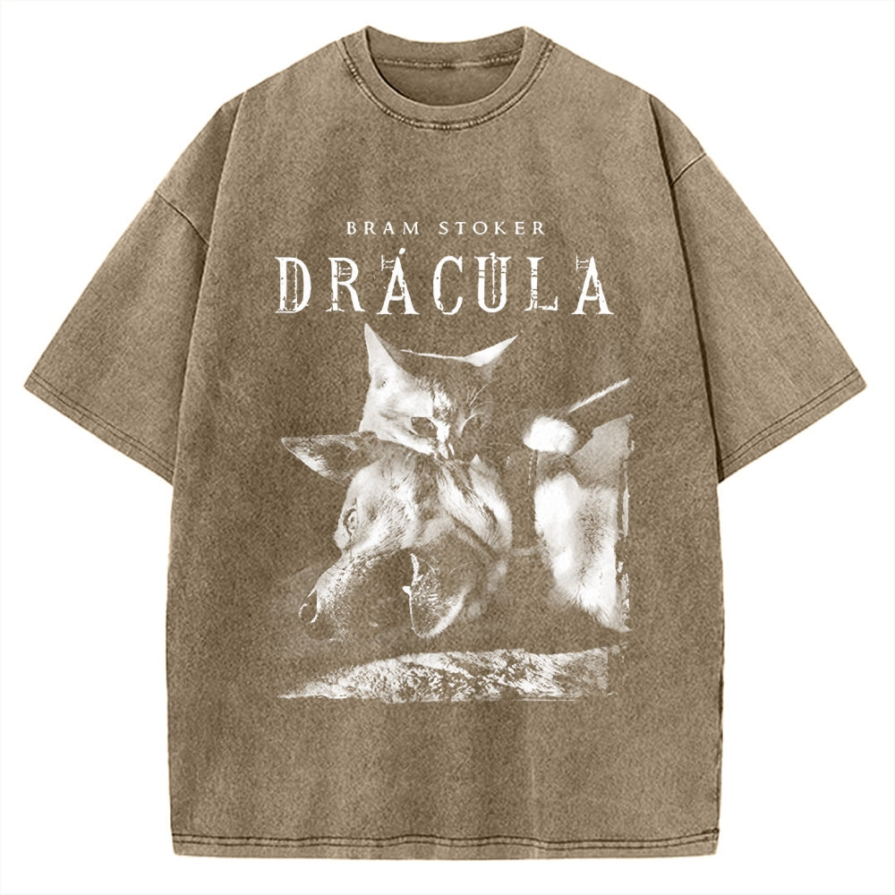 Unisex Cat Dracula Vampire Kitten Vintage Washed T-shirt