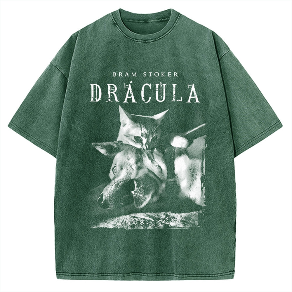 Unisex Cat Dracula Vampire Kitten Vintage Washed T-shirt