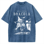 Unisex Cat Dracula Vampire Kitten Vintage Washed T-shirt