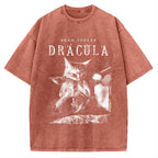 Unisex Cat Dracula Vampire Kitten Vintage Washed T-shirt