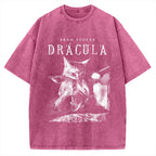 Unisex Cat Dracula Vampire Kitten Vintage Washed T-shirt