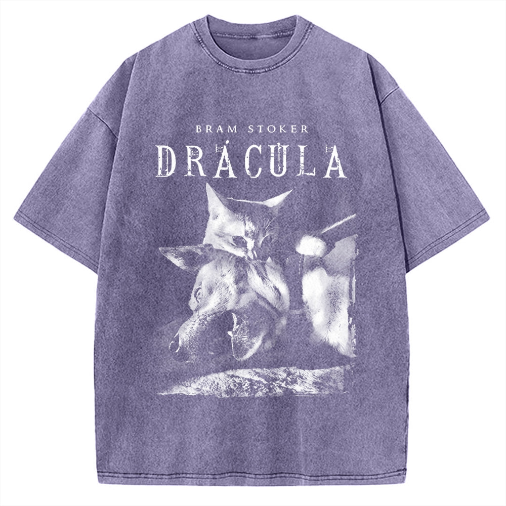 Unisex Cat Dracula Vampire Kitten Vintage Washed T-shirt