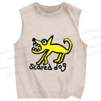 Unisex Silly Scared Dog Printed Washed Tank Top