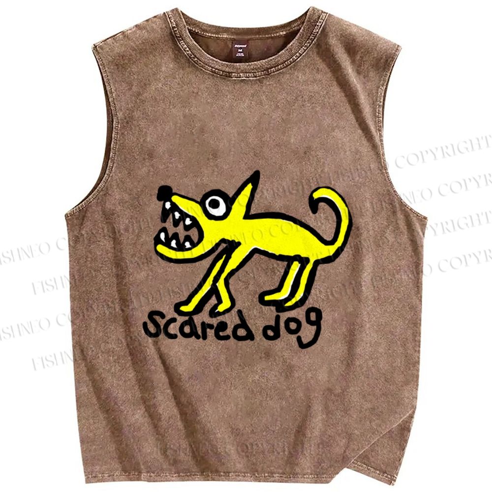 Unisex Silly Scared Dog Printed Washed Tank Top