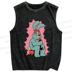 Unisex Anxious Rabbit Printed Washed Tank Top
