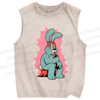 Unisex Anxious Rabbit Printed Washed Tank Top