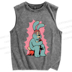 Unisex Anxious Rabbit Printed Washed Tank Top