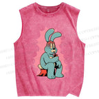 Unisex Anxious Rabbit Printed Washed Tank Top