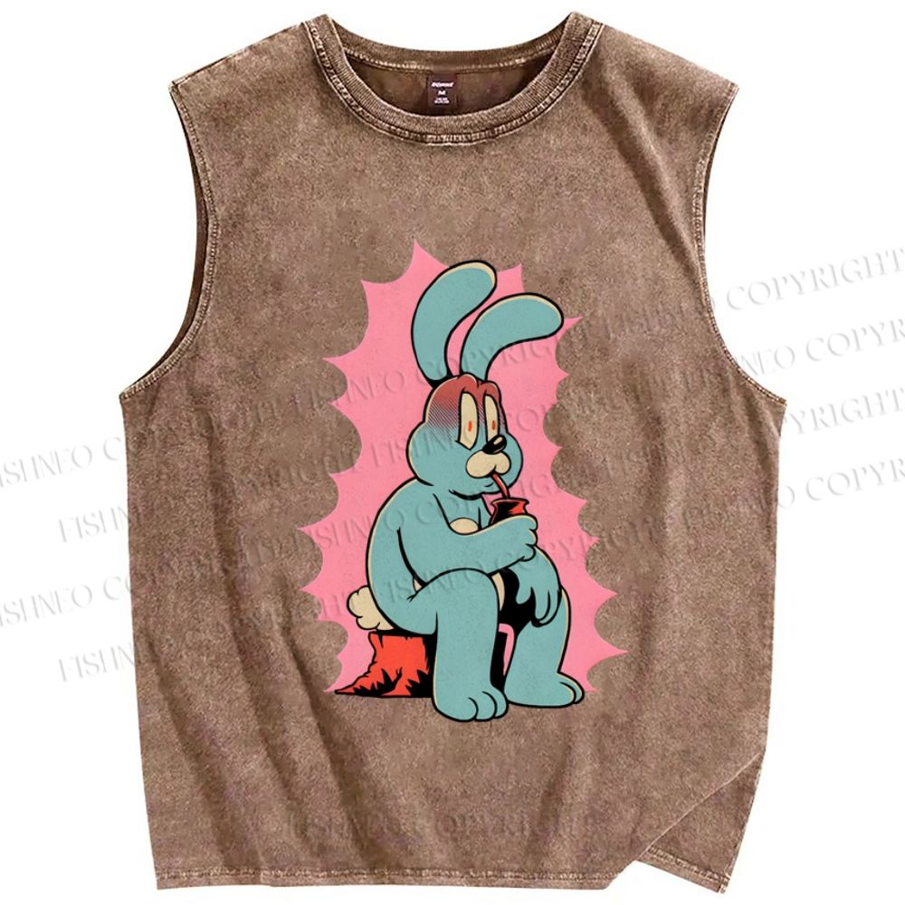 Unisex Anxious Rabbit Printed Washed Tank Top