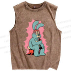 Unisex Anxious Rabbit Printed Washed Tank Top
