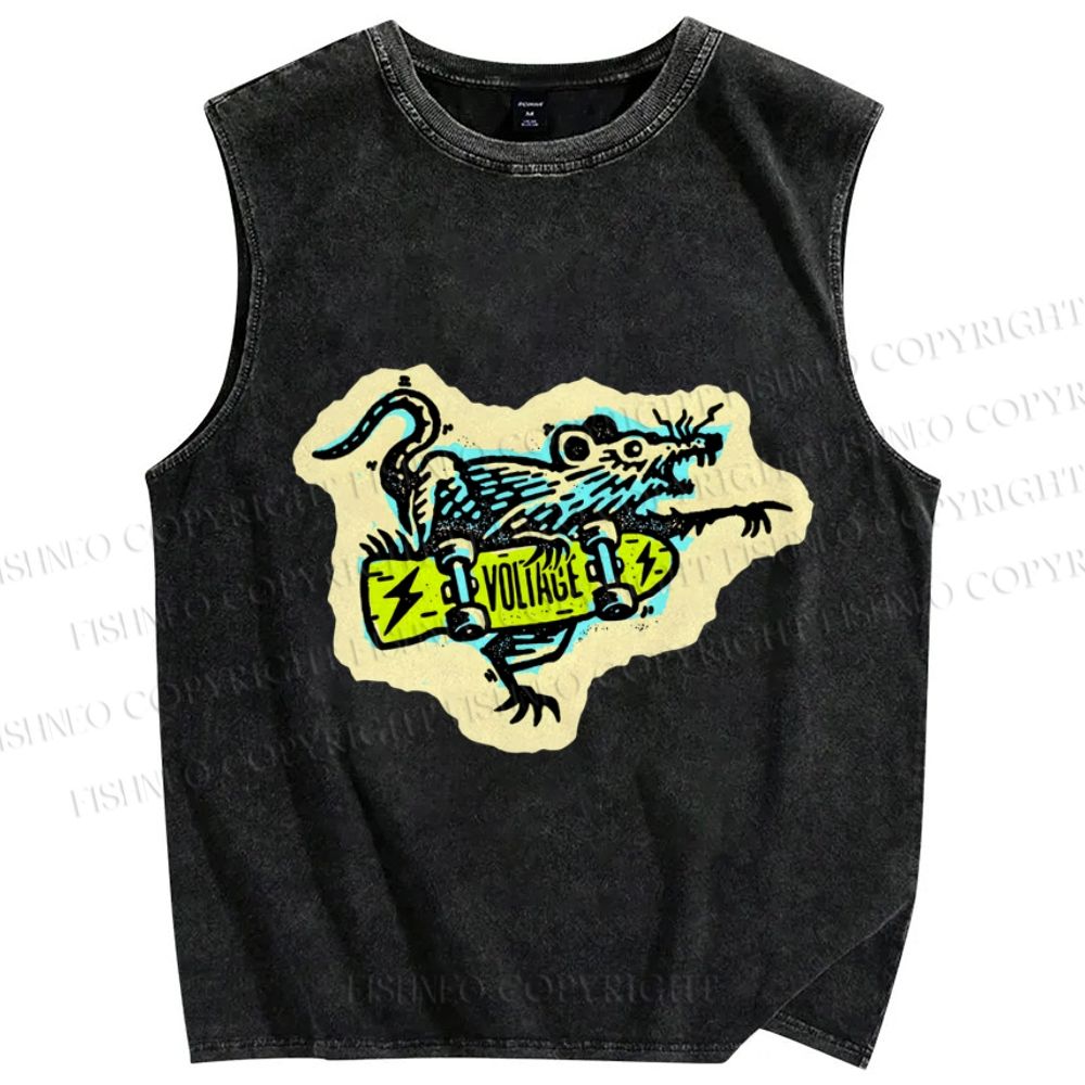 Unisex Silly Rat Skating Printed Washed Tank Top