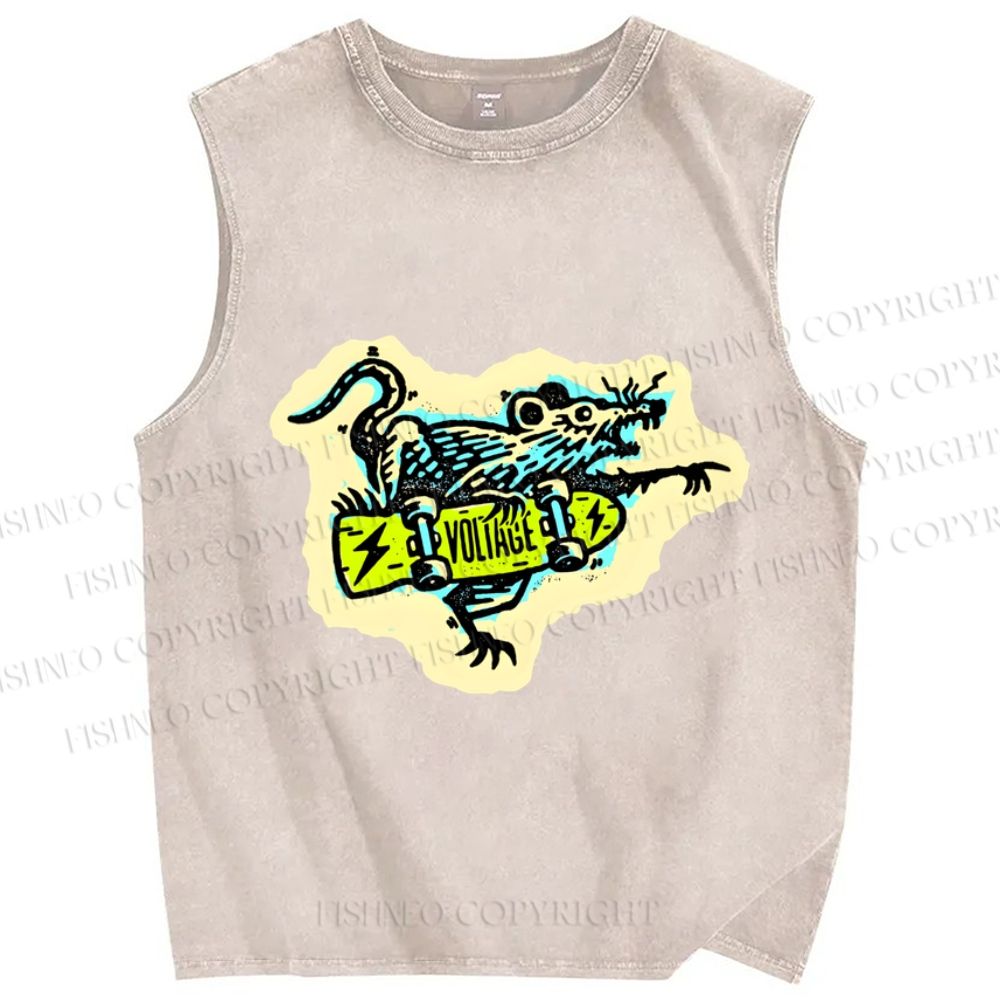 Unisex Silly Rat Skating Printed Washed Tank Top