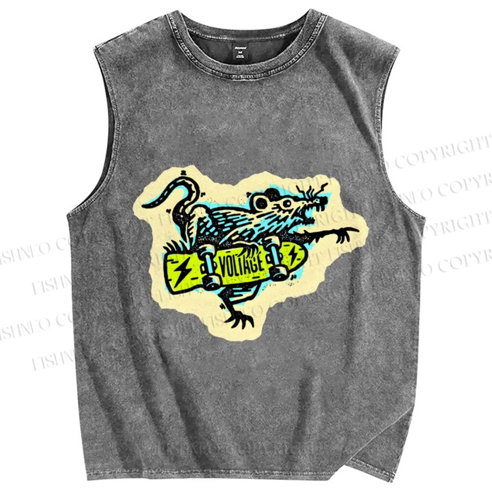 Unisex Silly Rat Skating Printed Washed Tank Top
