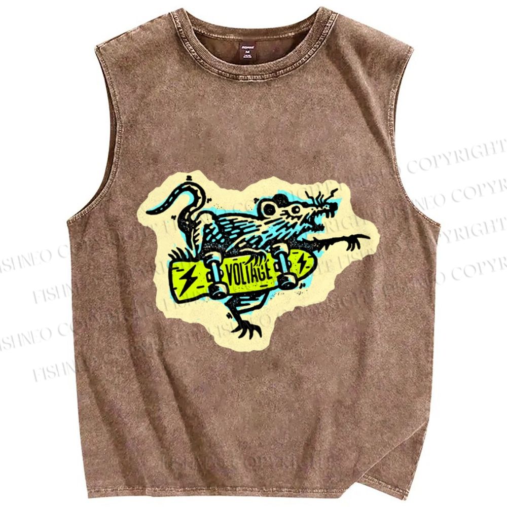 Unisex Silly Rat Skating Printed Washed Tank Top