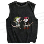 Unisex Rock and Roll Punk Opossum Printed Washed Tank Top