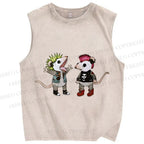 Unisex Rock and Roll Punk Opossum Printed Washed Tank Top