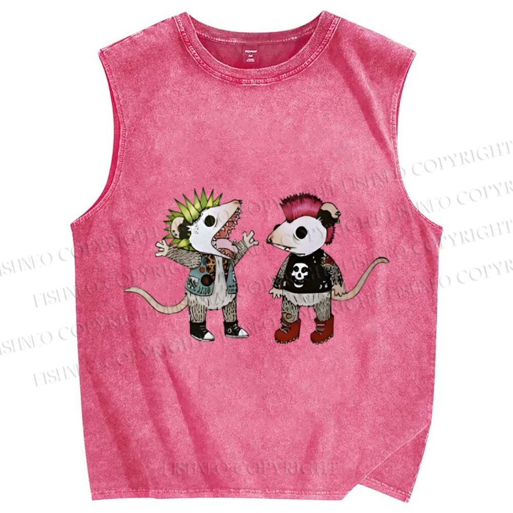 Unisex Rock and Roll Punk Opossum Printed Washed Tank Top