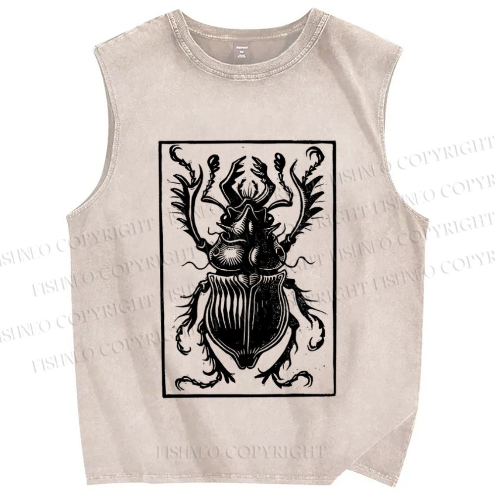 Unisex Vintage Beetle Printed Washed Tank Top