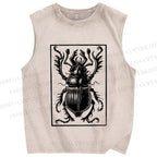 Unisex Vintage Beetle Printed Washed Tank Top