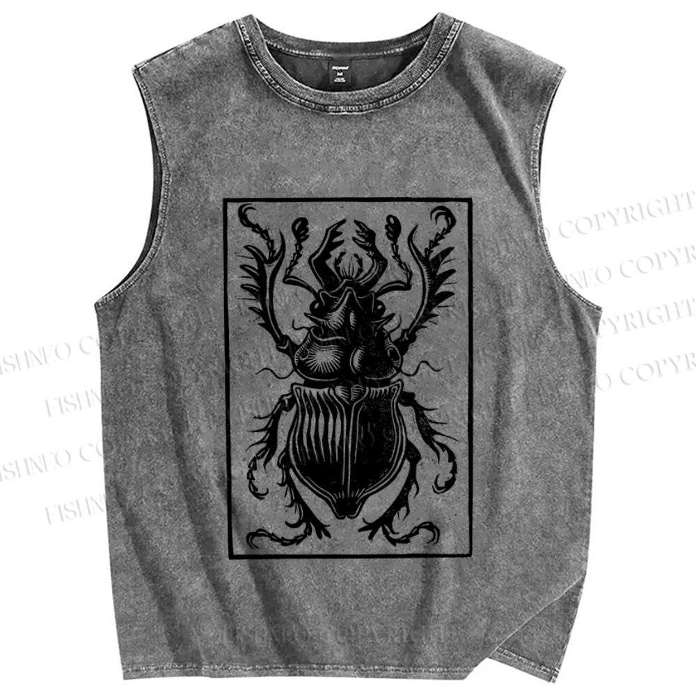 Unisex Vintage Beetle Printed Washed Tank Top