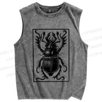 Unisex Vintage Beetle Printed Washed Tank Top