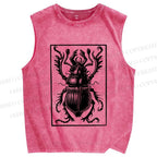 Unisex Vintage Beetle Printed Washed Tank Top