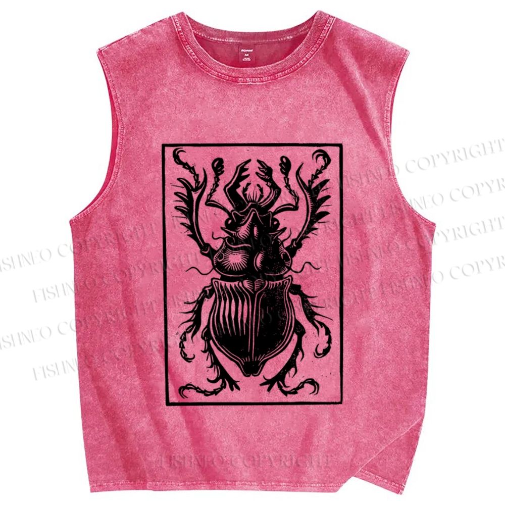 Unisex Vintage Beetle Printed Washed Tank Top