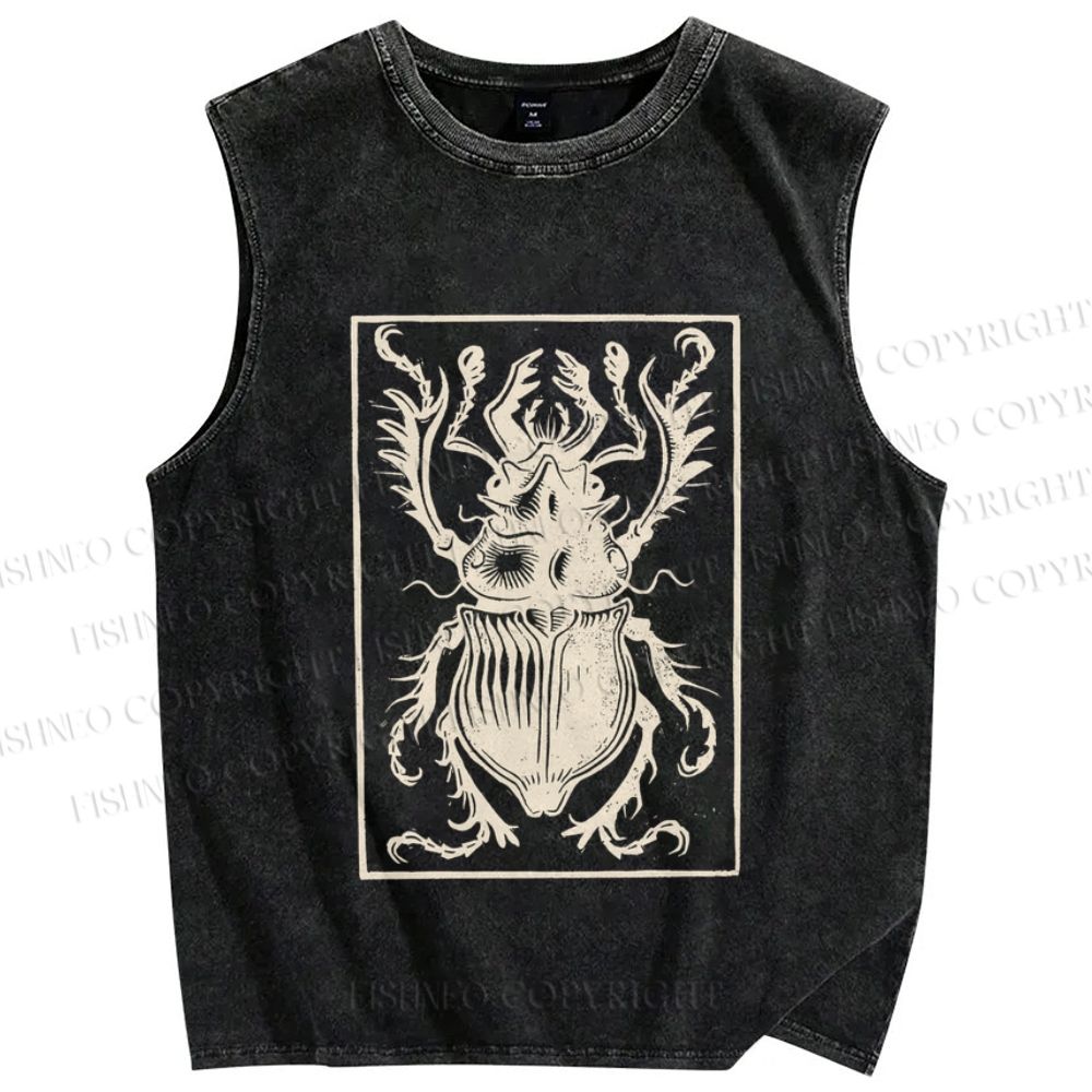 Unisex Vintage Beetle Printed Washed Tank Top
