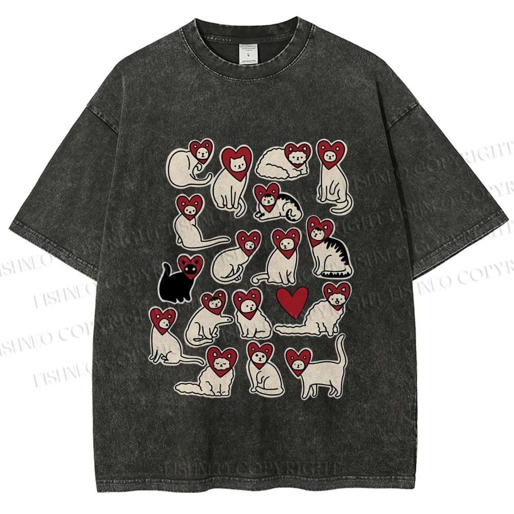 Unisex Cats Printed Washed Tee