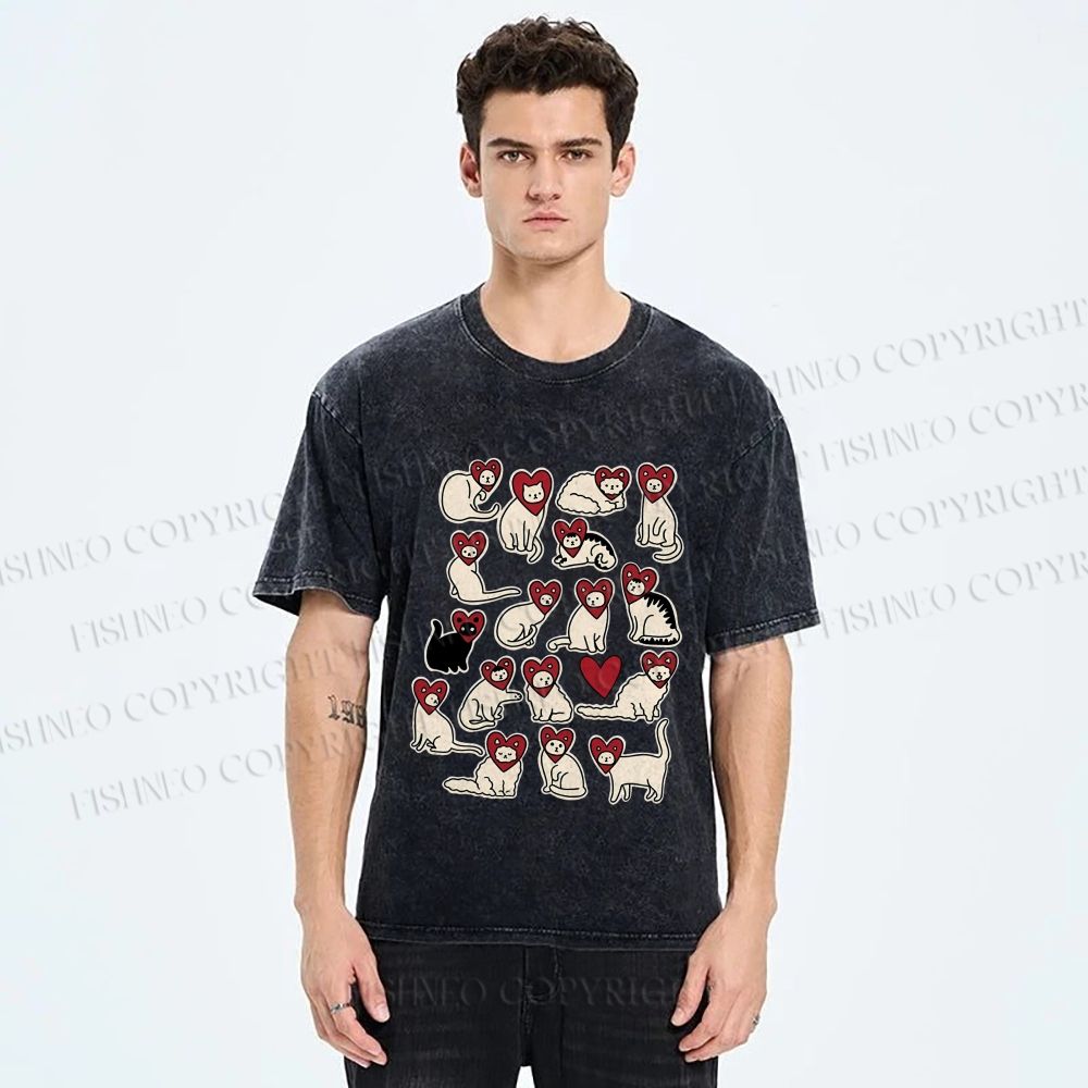 Unisex Cats Printed Washed Tee
