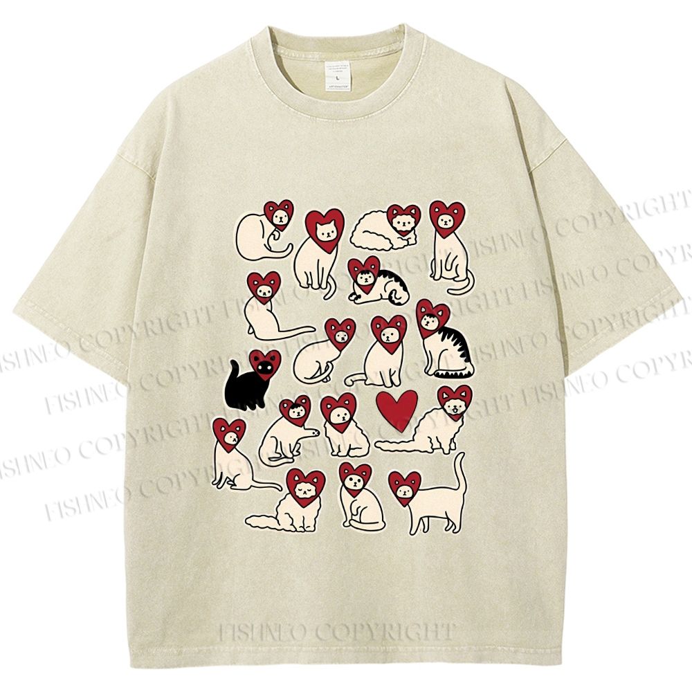 Unisex Cats Printed Washed Tee