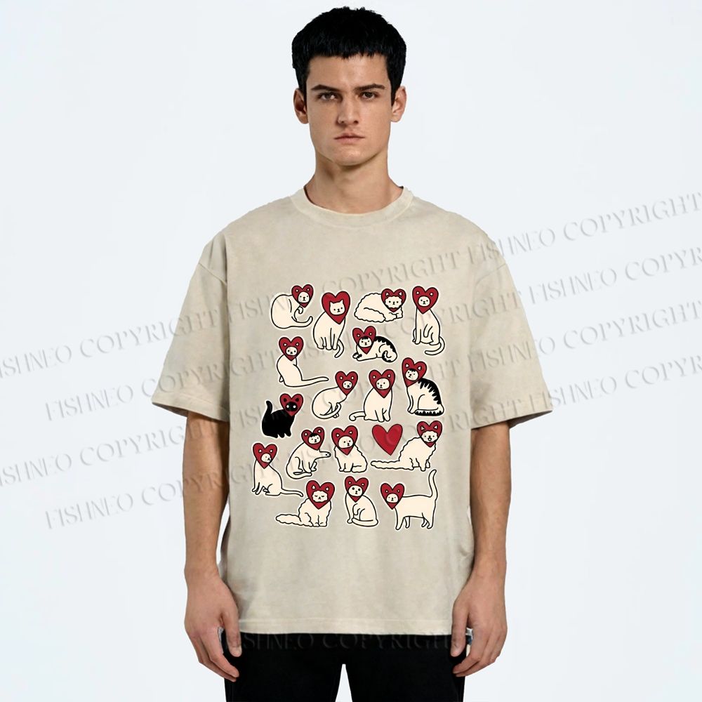 Unisex Cats Printed Washed Tee