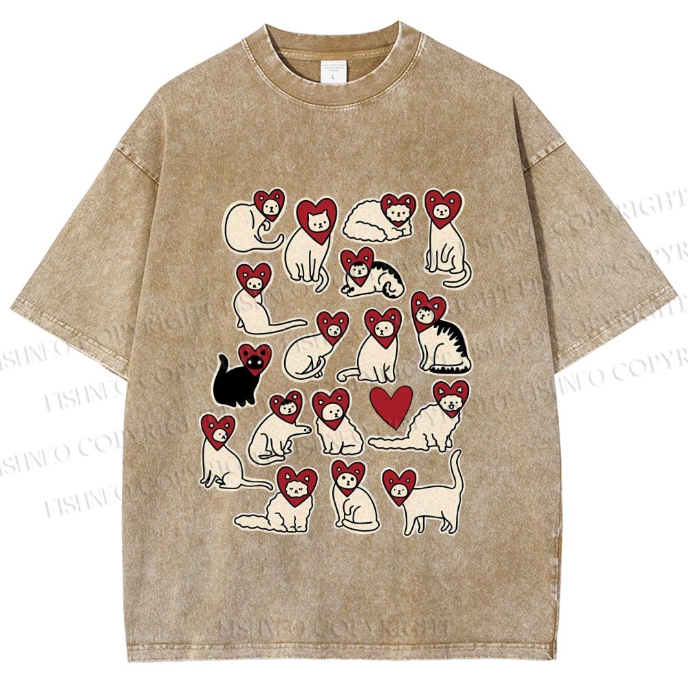 Unisex Cats Printed Washed Tee