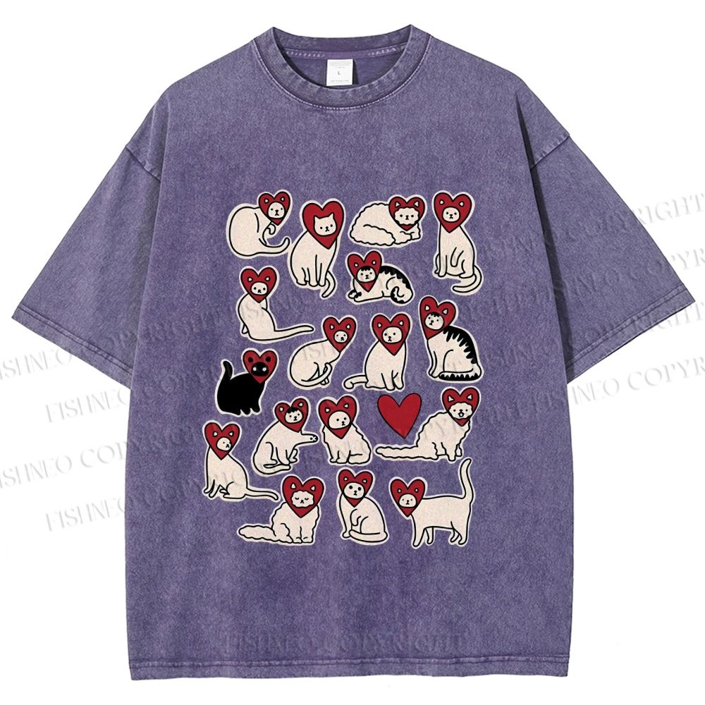 Unisex Cats Printed Washed Tee