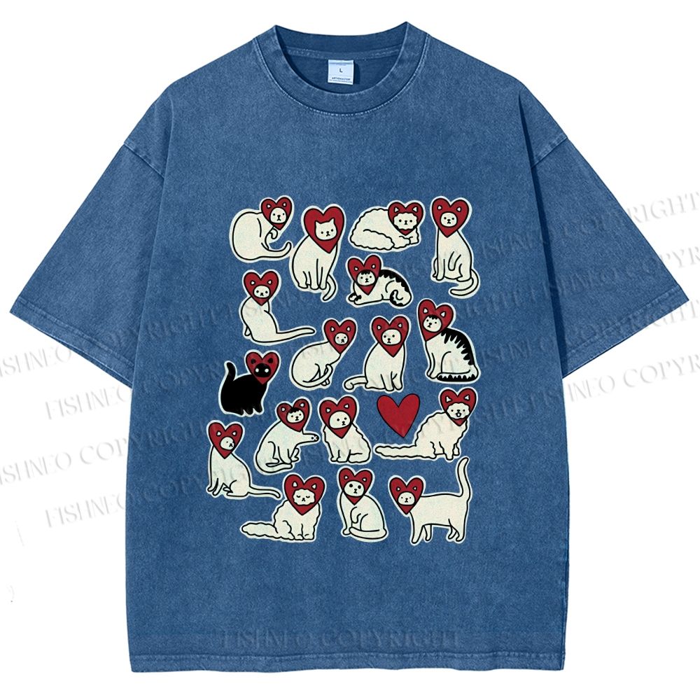 Unisex Cats Printed Washed Tee