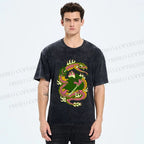 Unisex Japanese Vintage Frog vs Snake Printed Washed Tee