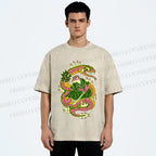 Unisex Japanese Vintage Frog vs Snake Printed Washed Tee
