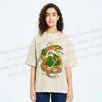 Unisex Japanese Vintage Frog vs Snake Printed Washed Tee