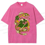 Unisex Japanese Vintage Frog vs Snake Printed Washed Tee