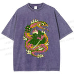 Unisex Japanese Vintage Frog vs Snake Printed Washed Tee