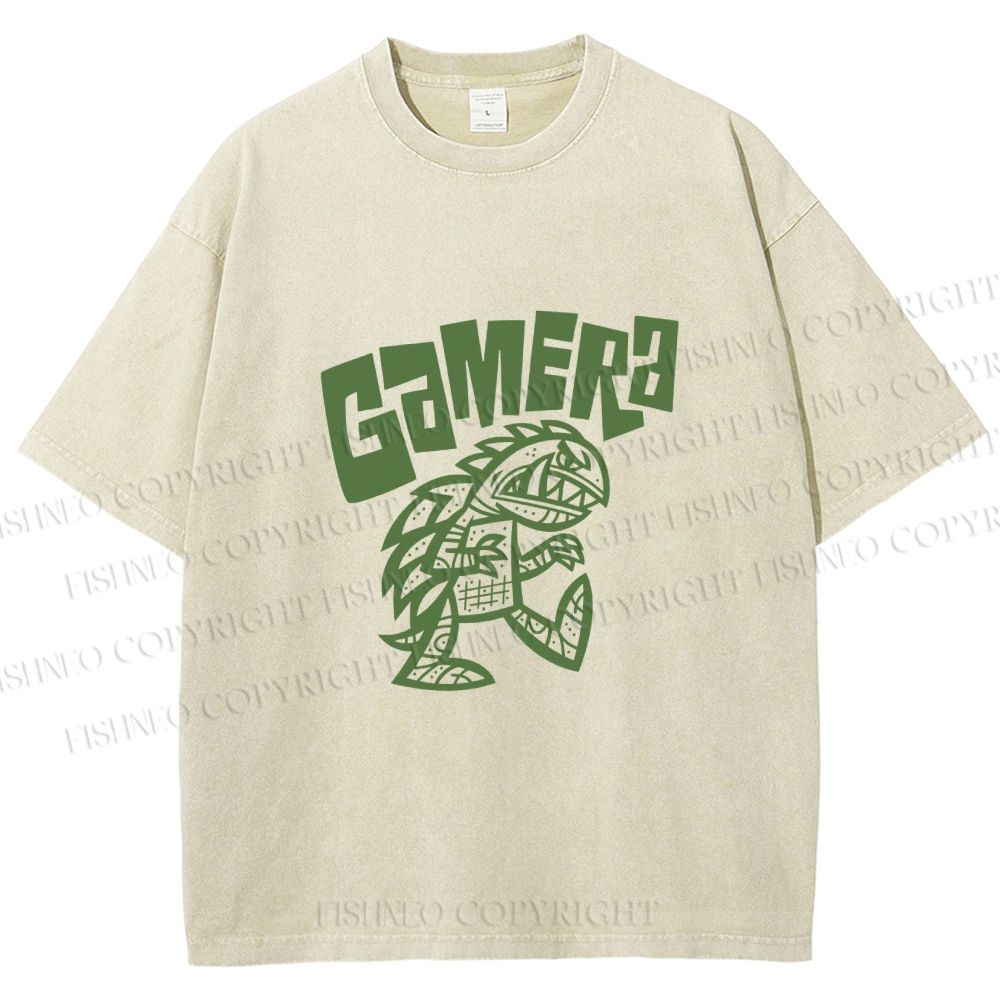 Unisex Cartoon Gamera Kaiju Printed Washed Tee