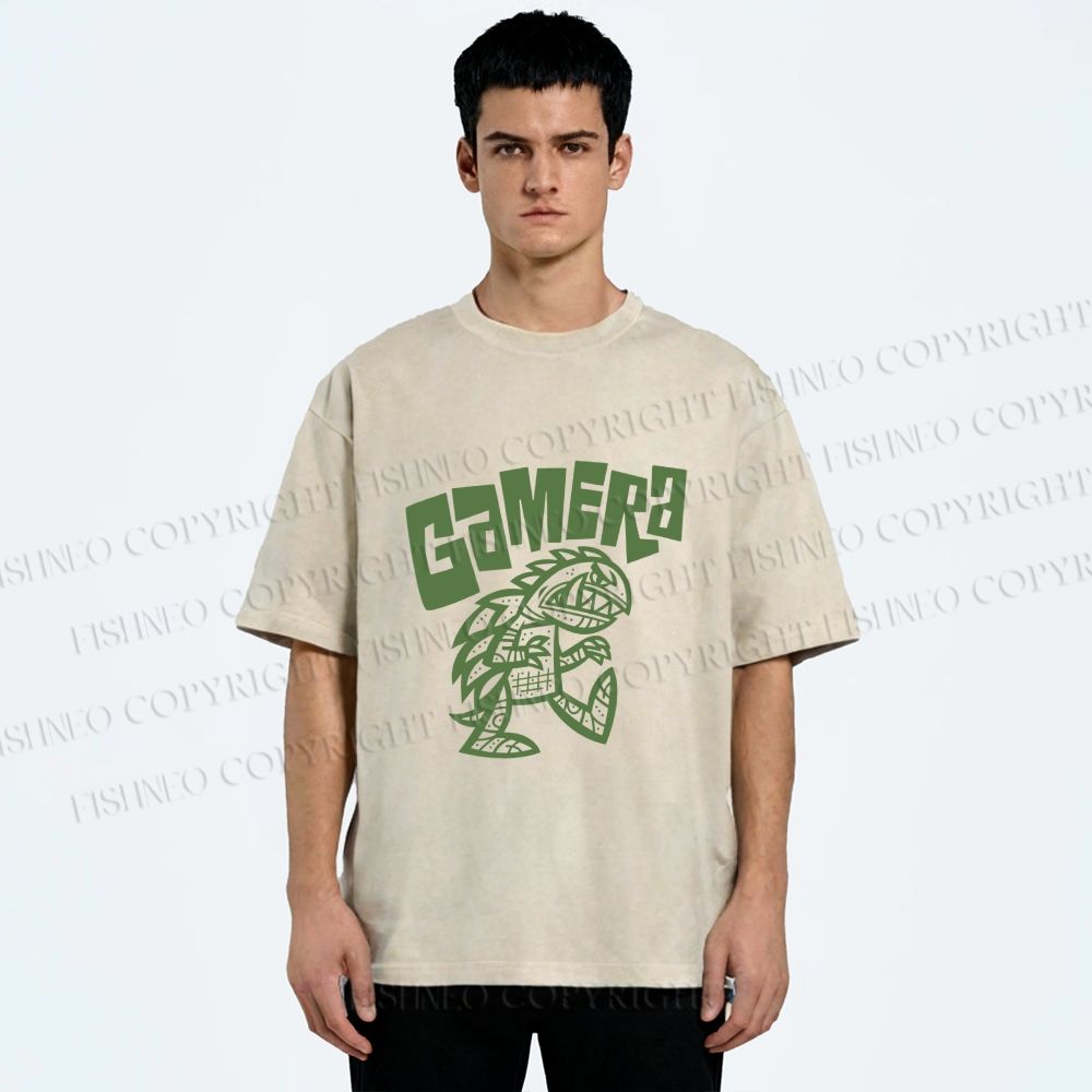 Unisex Cartoon Gamera Kaiju Printed Washed Tee