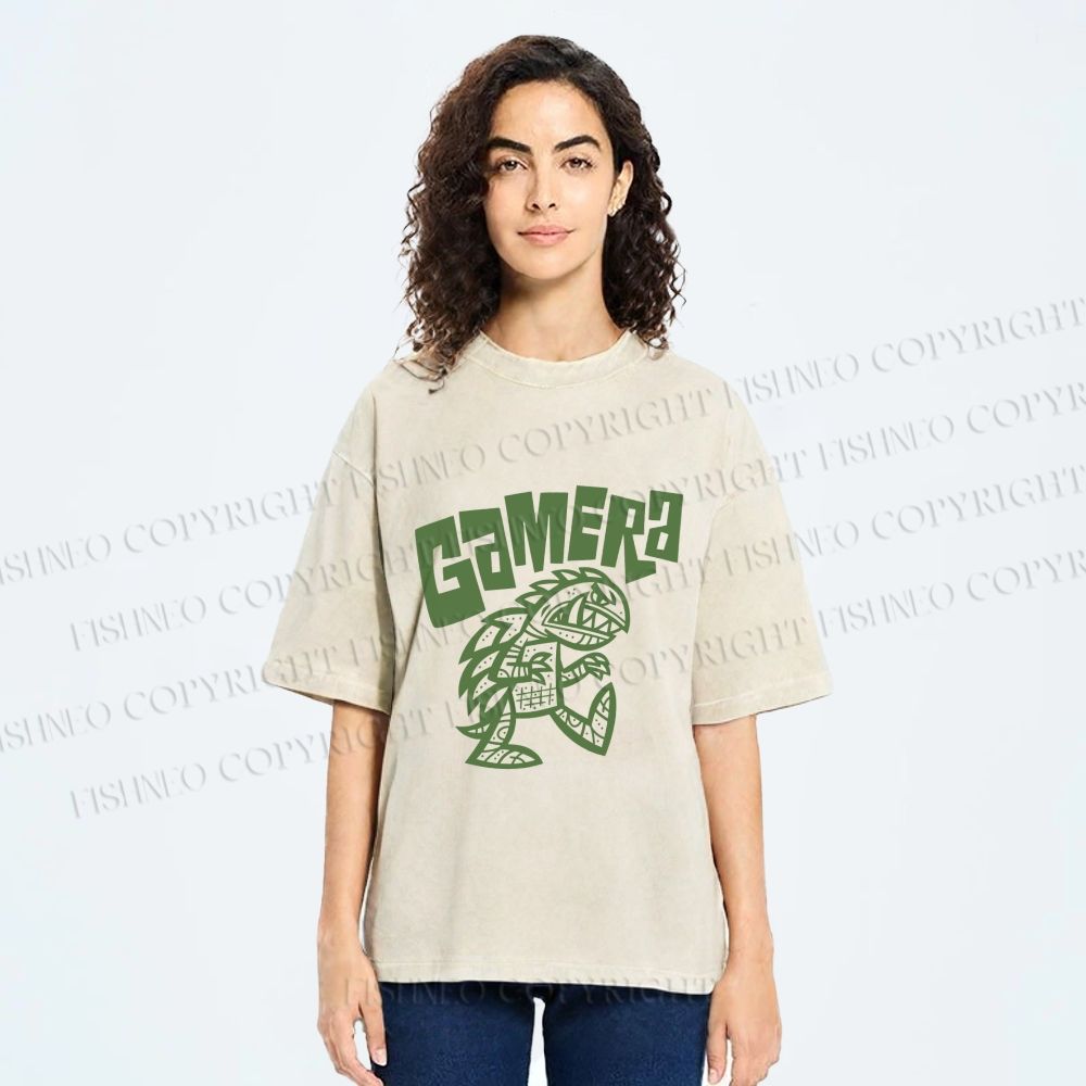 Unisex Cartoon Gamera Kaiju Printed Washed Tee